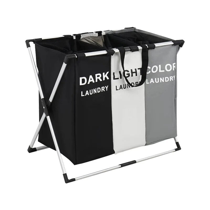 Foldable Large Capacity Color Separating Laundry Hamper with Aluminum Frame