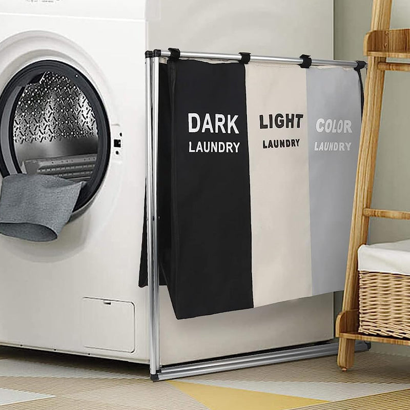 Foldable Large Capacity Color Separating Laundry Hamper with Aluminum Frame
