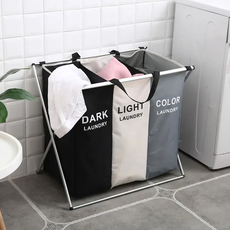 Foldable Large Capacity Color Separating Laundry Hamper with Aluminum Frame