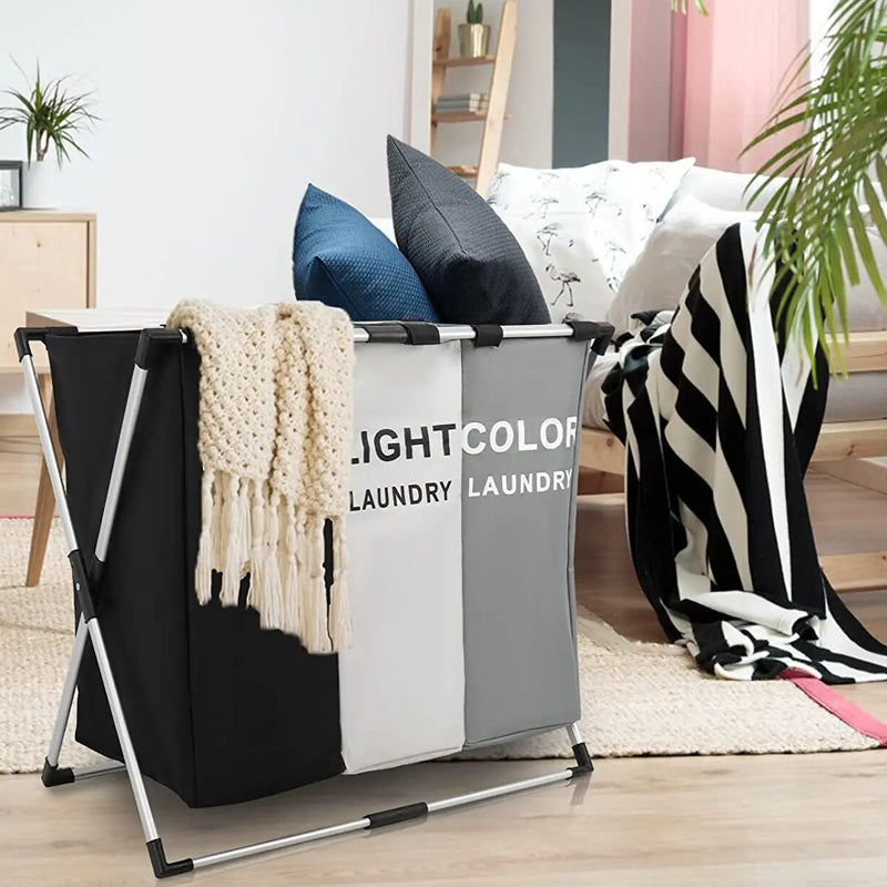 Foldable Large Capacity Color Separating Laundry Hamper with Aluminum Frame