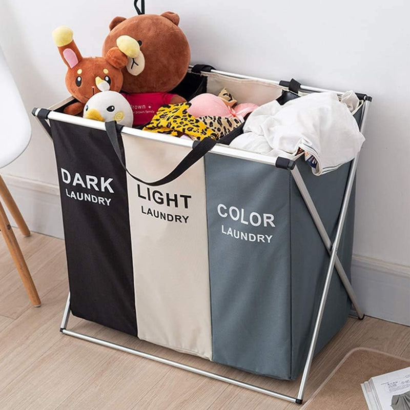 Foldable Large Capacity Color Separating Laundry Hamper with Aluminum Frame