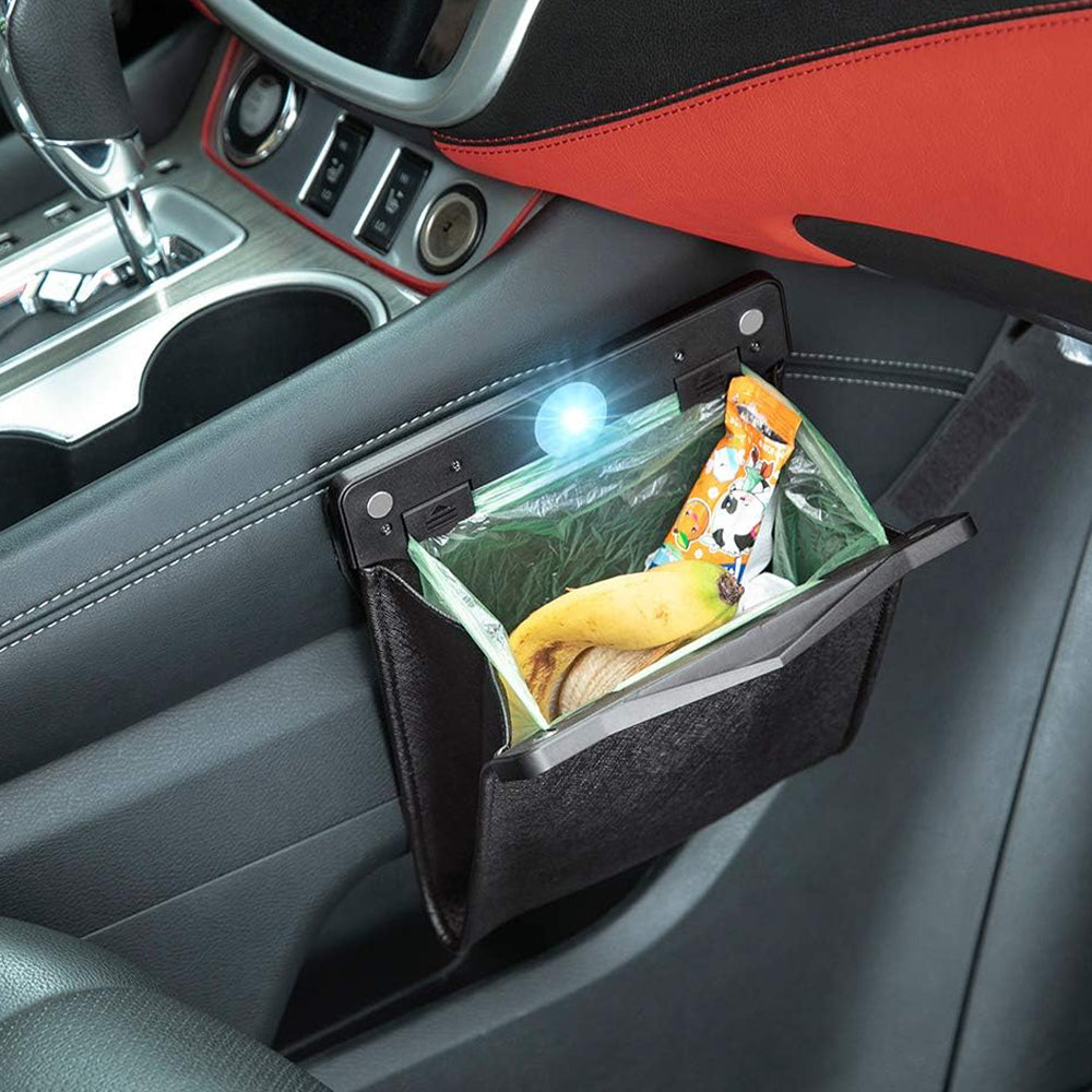 Smart LED Car Trash Can Waterproof PU Leather Car Garbage Bin Battery-Powered_14
