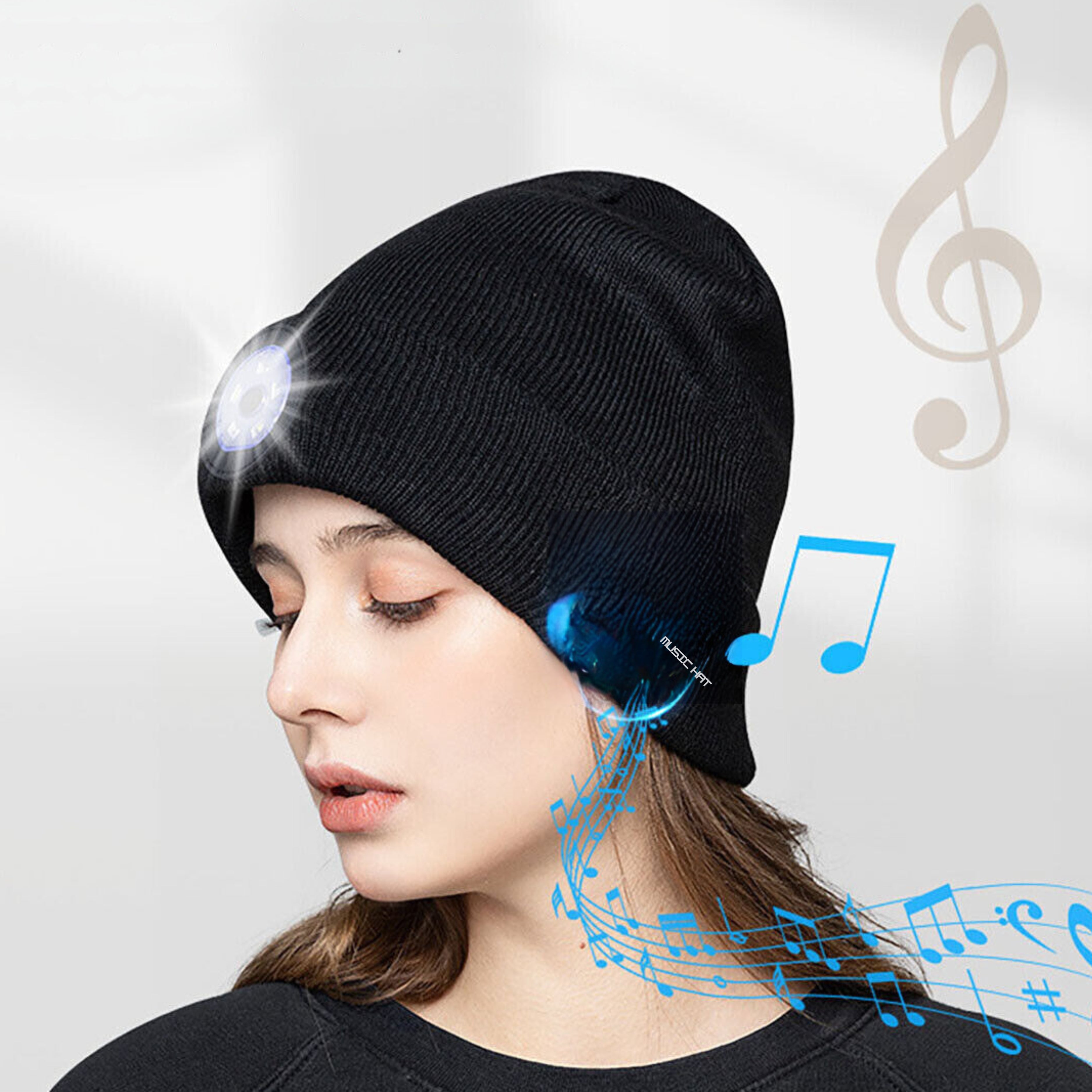 LED Beanie Hat Wireless Bluetooth 5.0 Smart Cap Headphone Headset With Lights_6