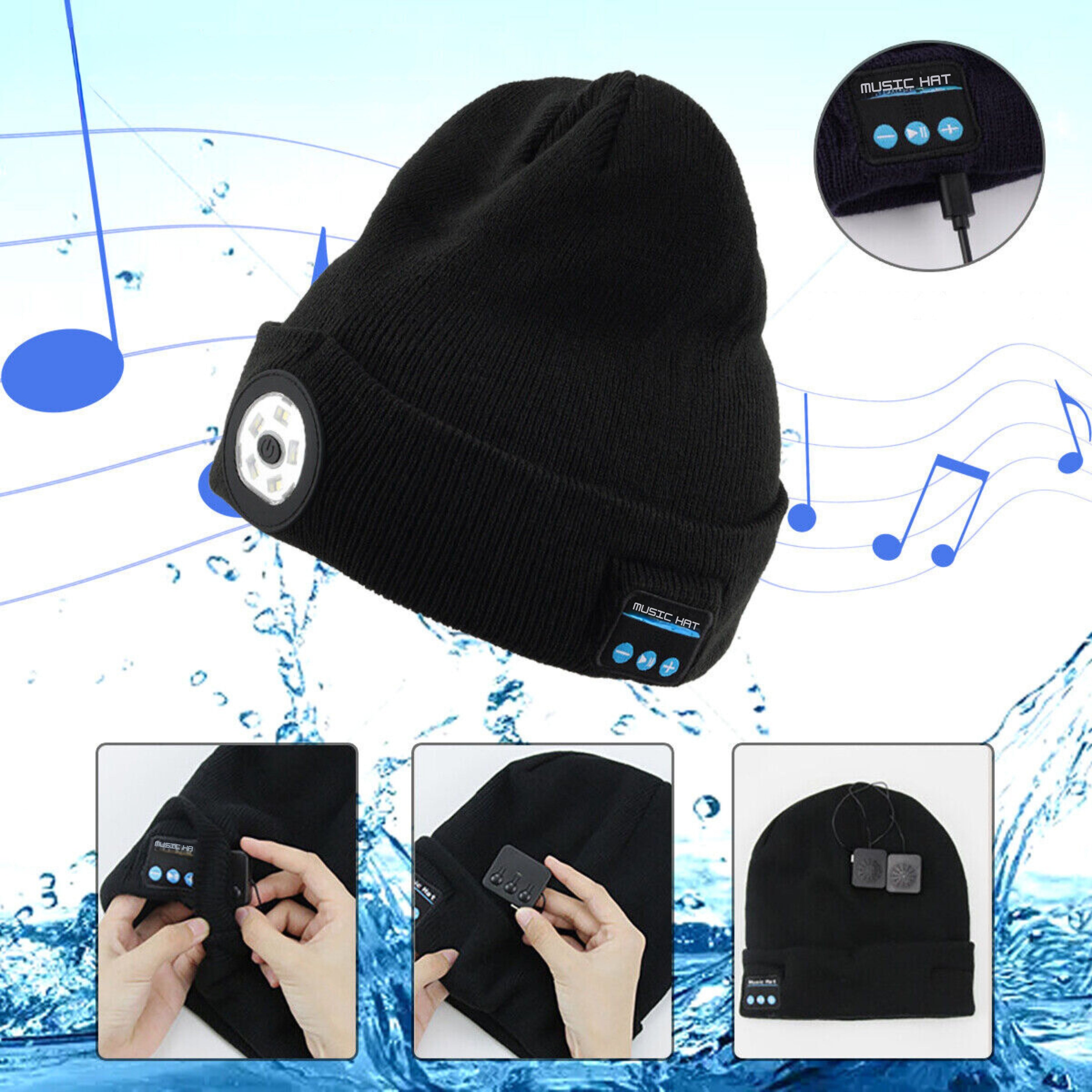 LED Beanie Hat Wireless Bluetooth 5.0 Smart Cap Headphone Headset With Lights_7