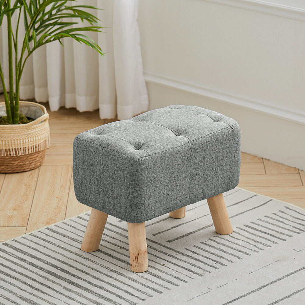 Linen Fabric Foot Rest Stool Ottoman Seat_0