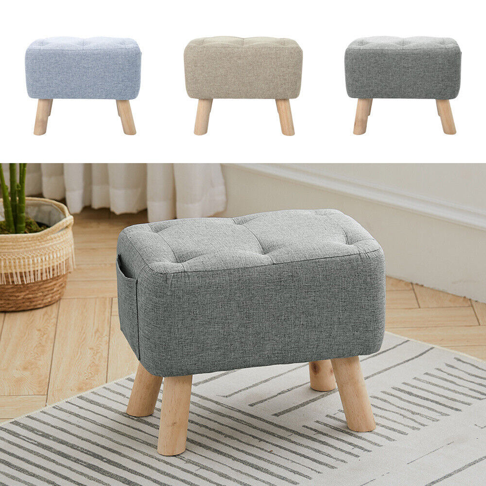 Linen Fabric Foot Rest Stool Ottoman Seat_1