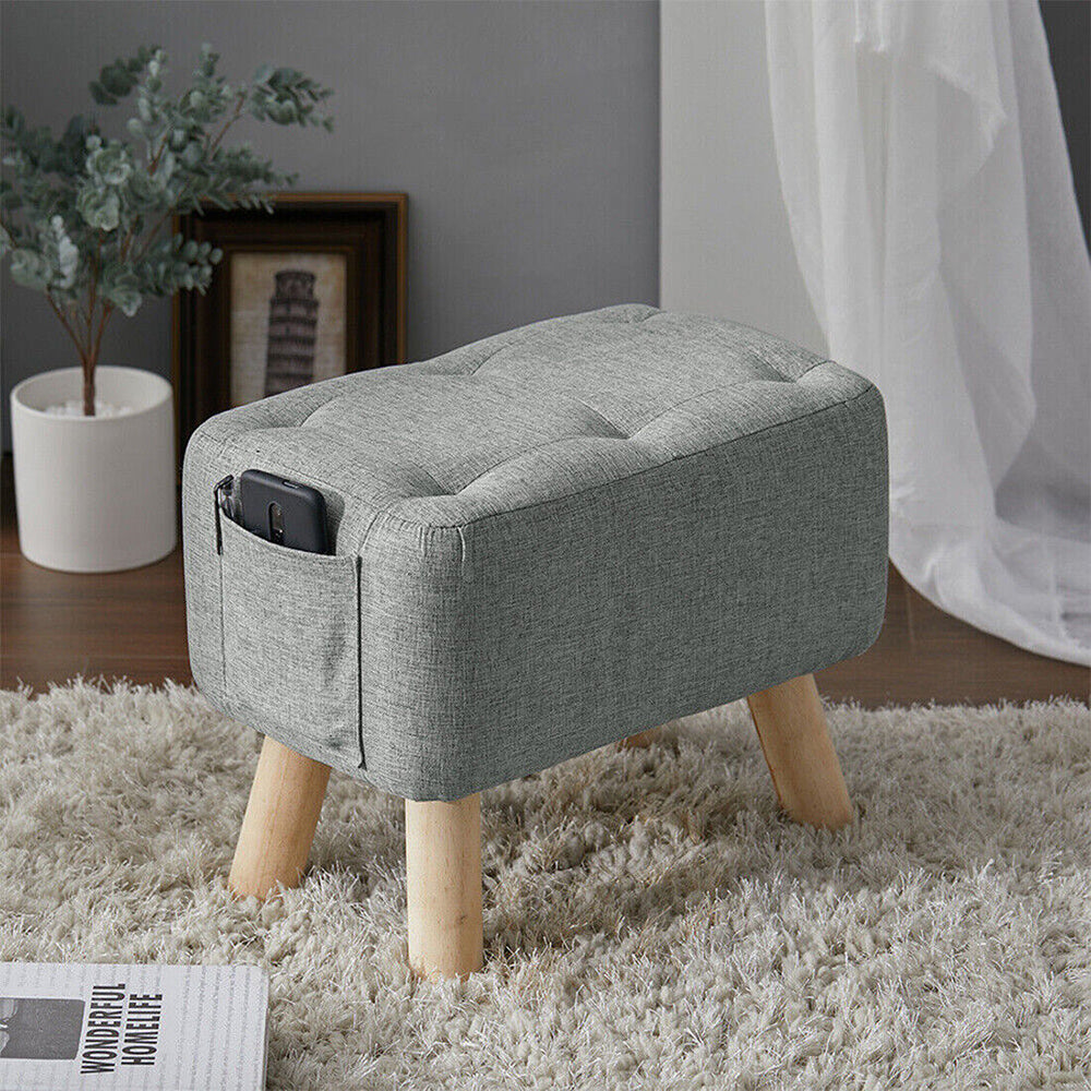 Linen Fabric Foot Rest Stool Ottoman Seat_9