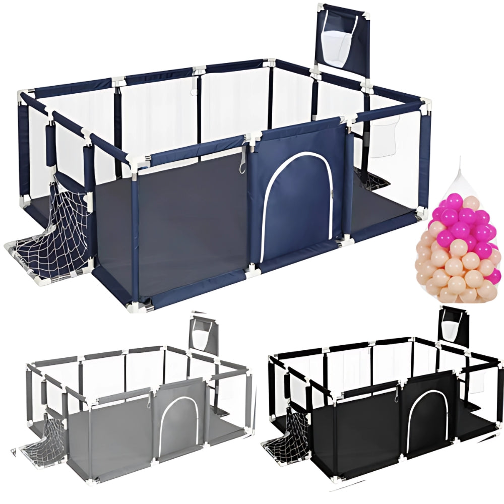 Large Baby Playpen with 100 Balls and Basketball Hoop for Kids Indoor/Outdoor