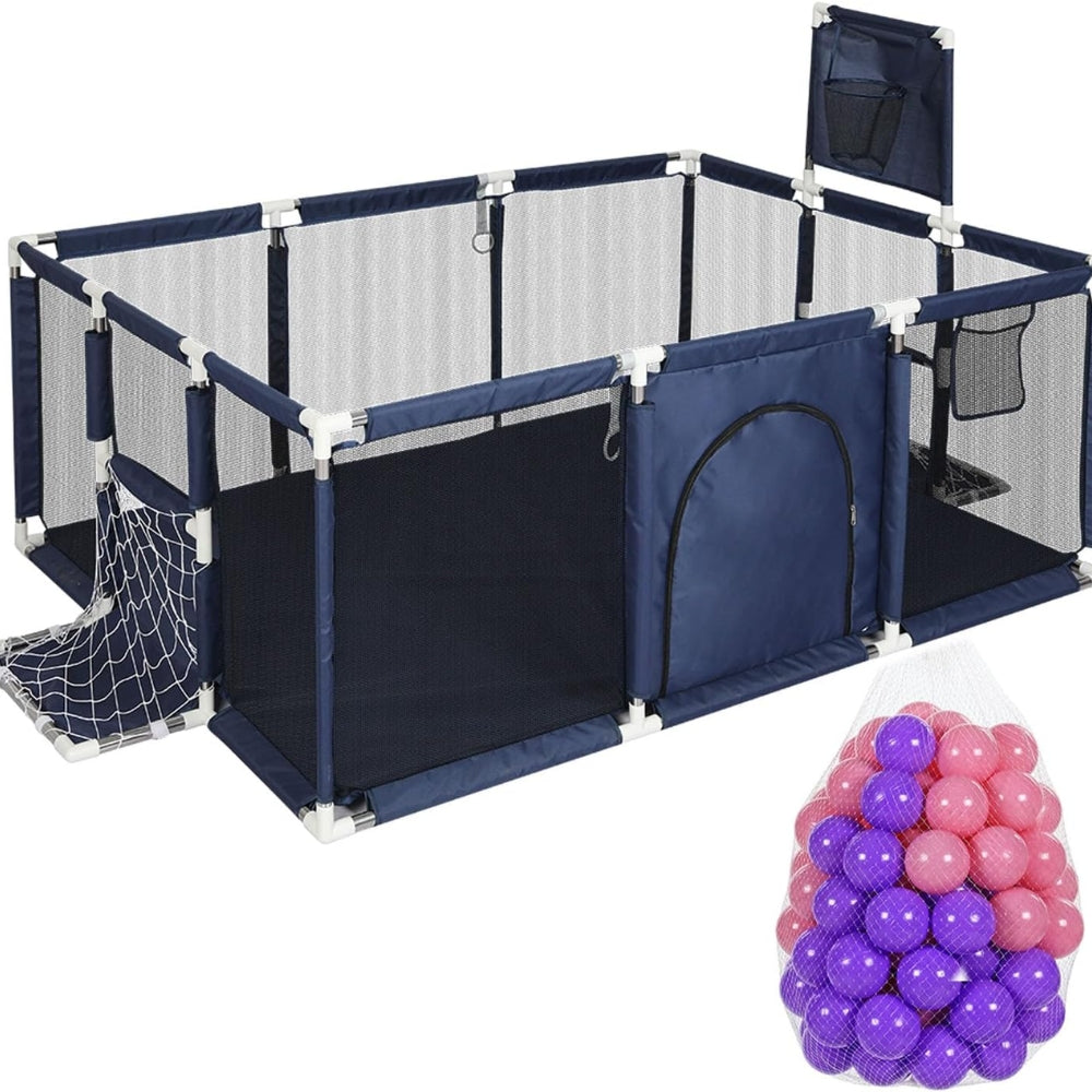 Large Baby Playpen with 100 Balls and Basketball Hoop for Kids Indoor/Outdoor