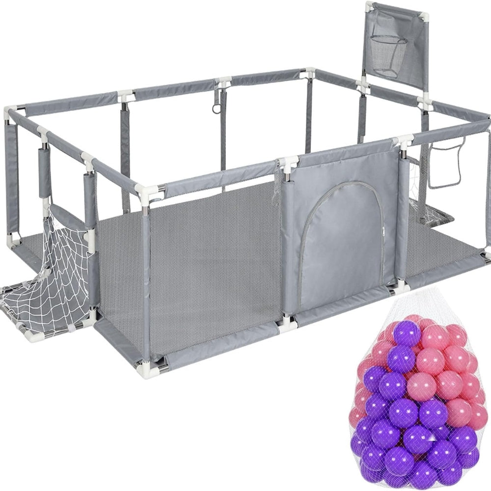 Large Baby Playpen with 100 Balls and Basketball Hoop for Kids Indoor/Outdoor