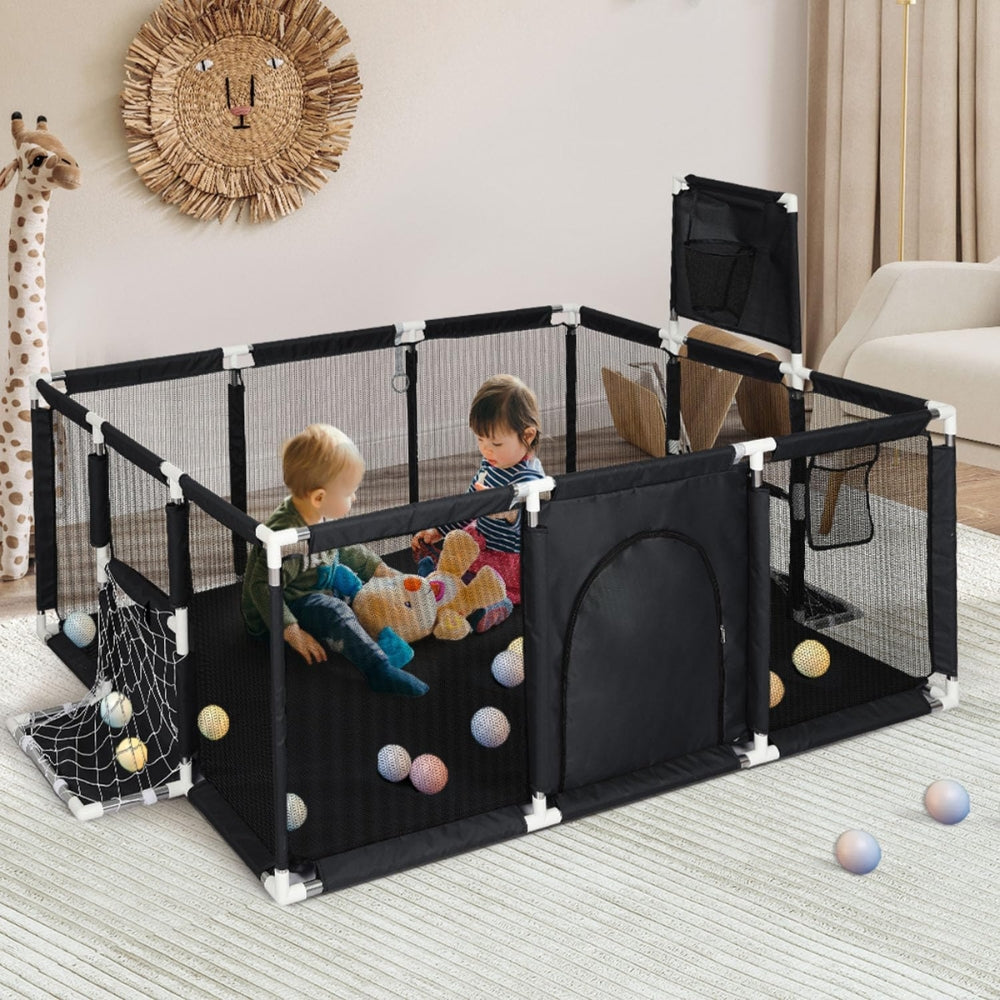 Large Baby Playpen with 100 Balls and Basketball Hoop for Kids Indoor/Outdoor