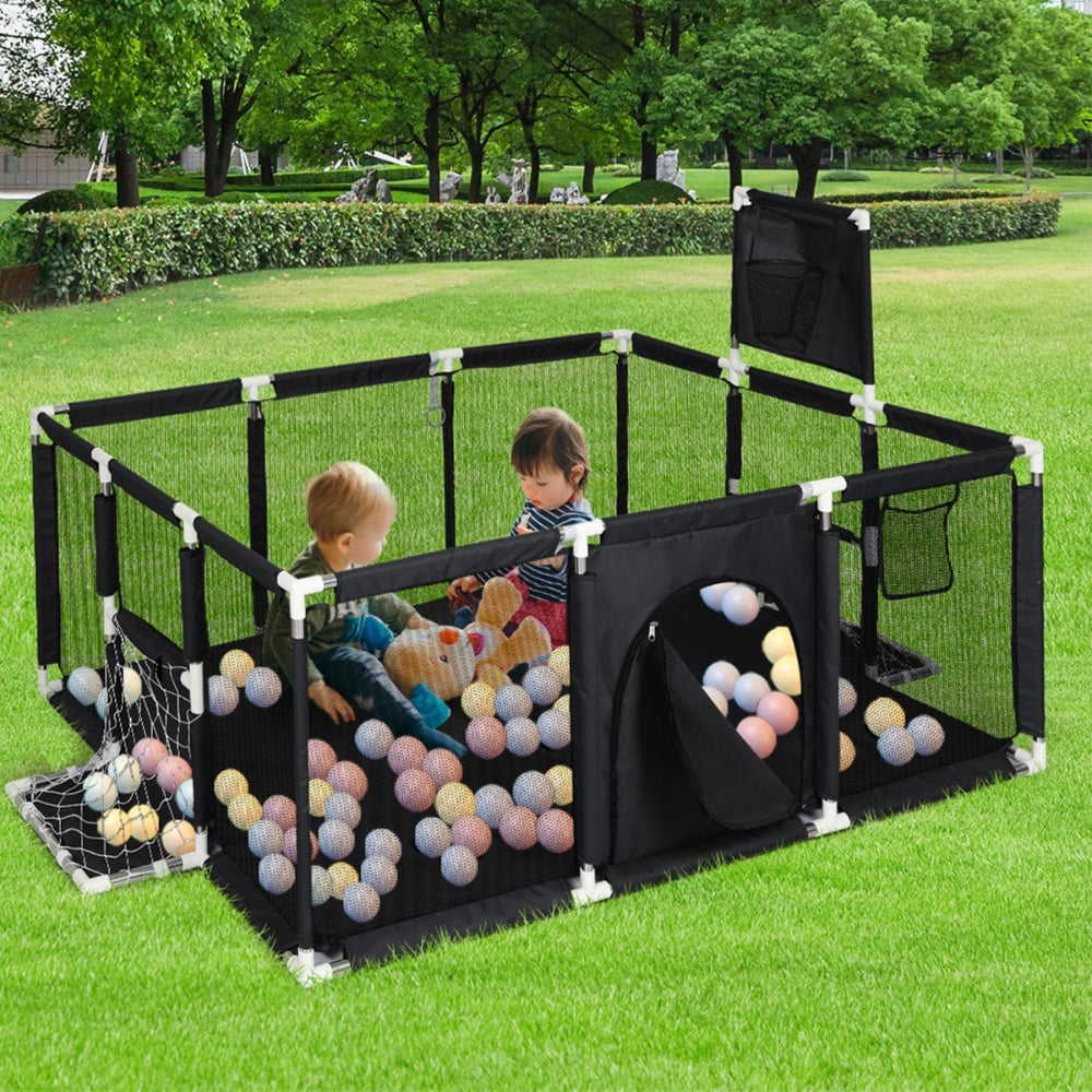 Large Baby Playpen with 100 Balls and Basketball Hoop for Kids Indoor/Outdoor