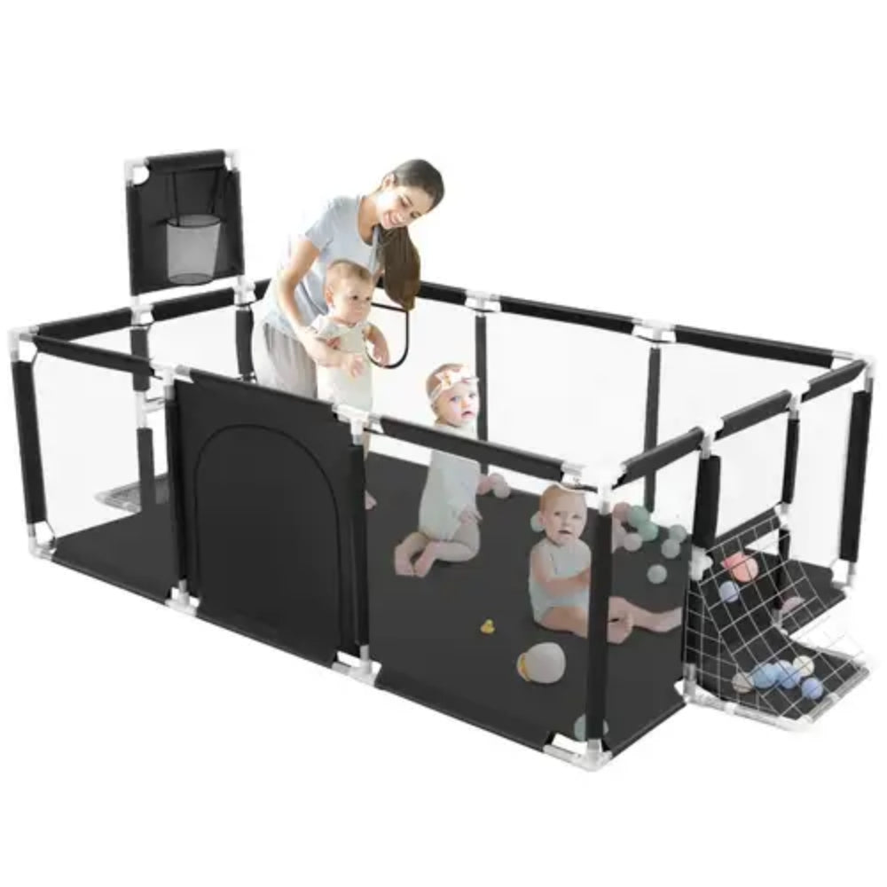 Large Baby Playpen with 100 Balls and Basketball Hoop for Kids Indoor/Outdoor