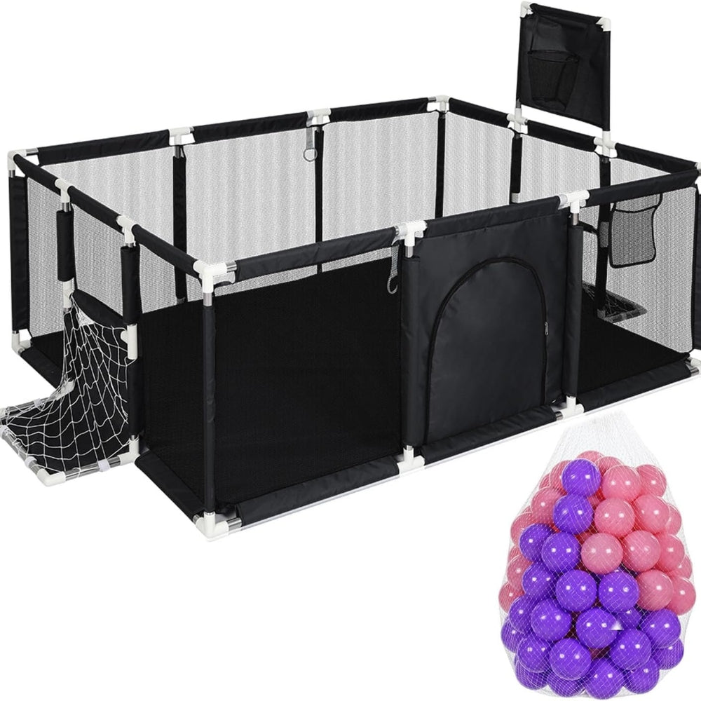 Large Baby Playpen with 100 Balls and Basketball Hoop for Kids Indoor/Outdoor