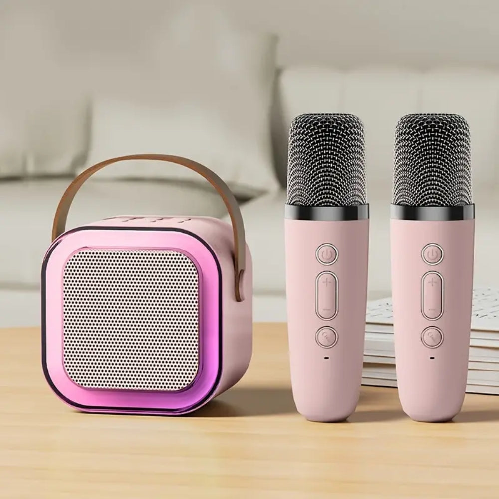 Portable Mini Karaoke Machine with Bluetooth Speaker and 2 Wireless Microphones