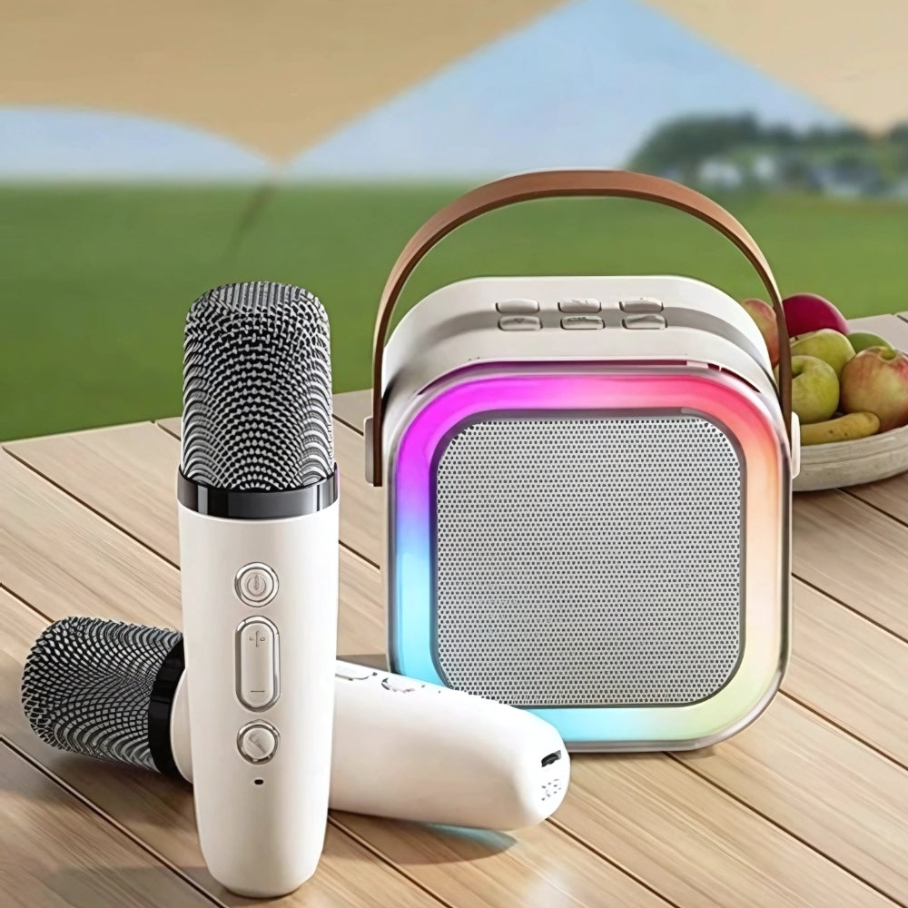Portable Mini Karaoke Machine with Bluetooth Speaker and 2 Wireless Microphones