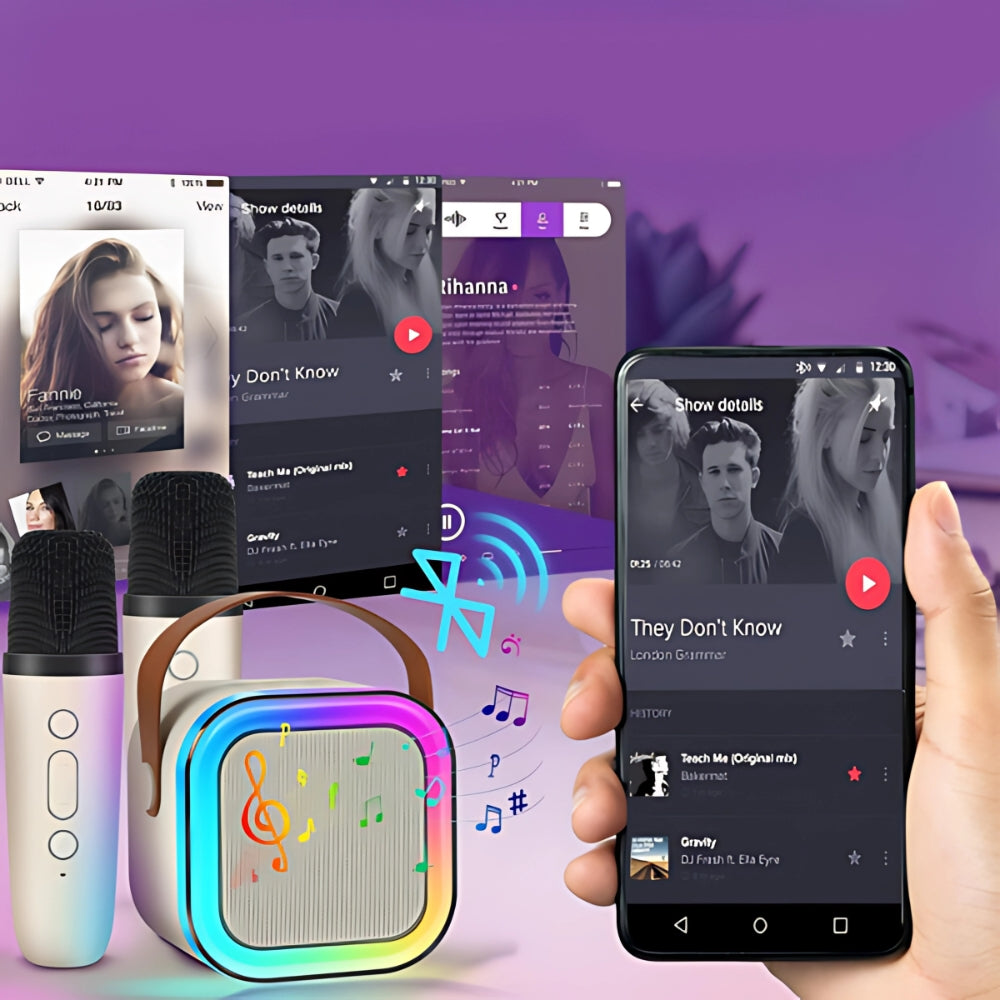 Portable Mini Karaoke Machine with Bluetooth Speaker and 2 Wireless Microphones