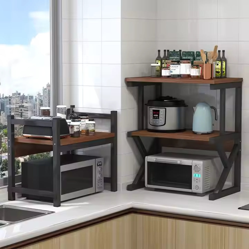 Multi-Tier Black Microwave Oven Rack Stand and Kitchen Storage Shelf