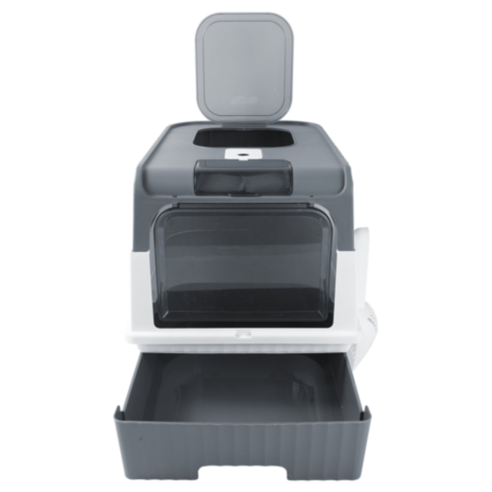 Grey Large Cat Litter Box with Drawer and Anti-Splash Design