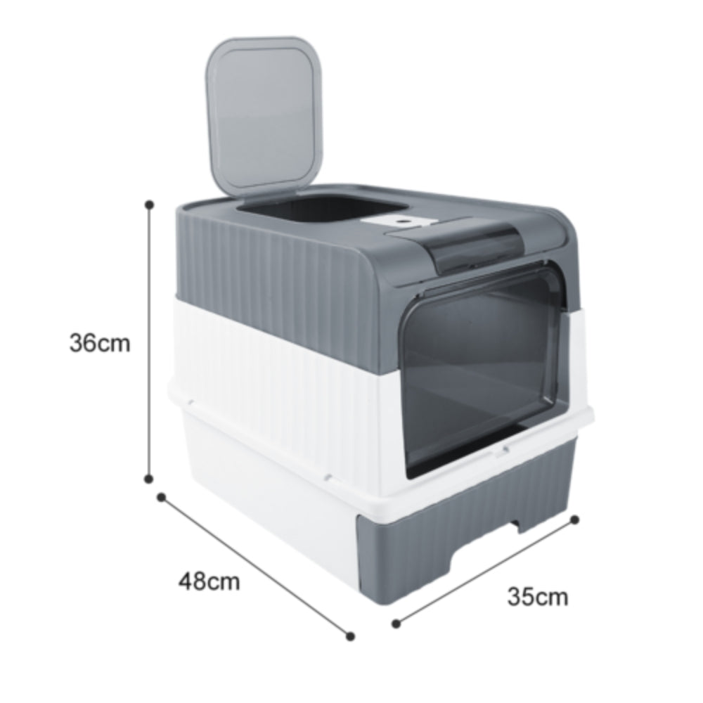 Grey Large Cat Litter Box with Drawer and Anti-Splash Design