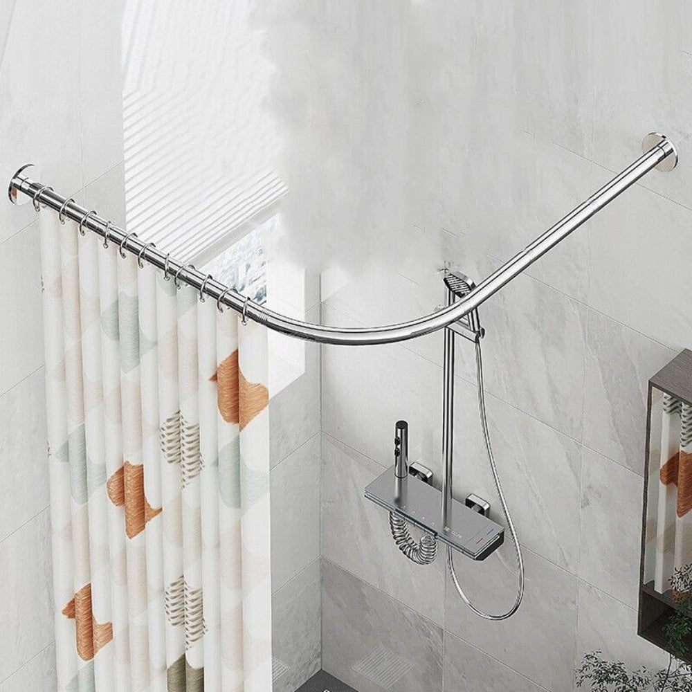 Stretchable Stainless L Shaped Pole Bathroom Corner Shower Curtain Rail Rod