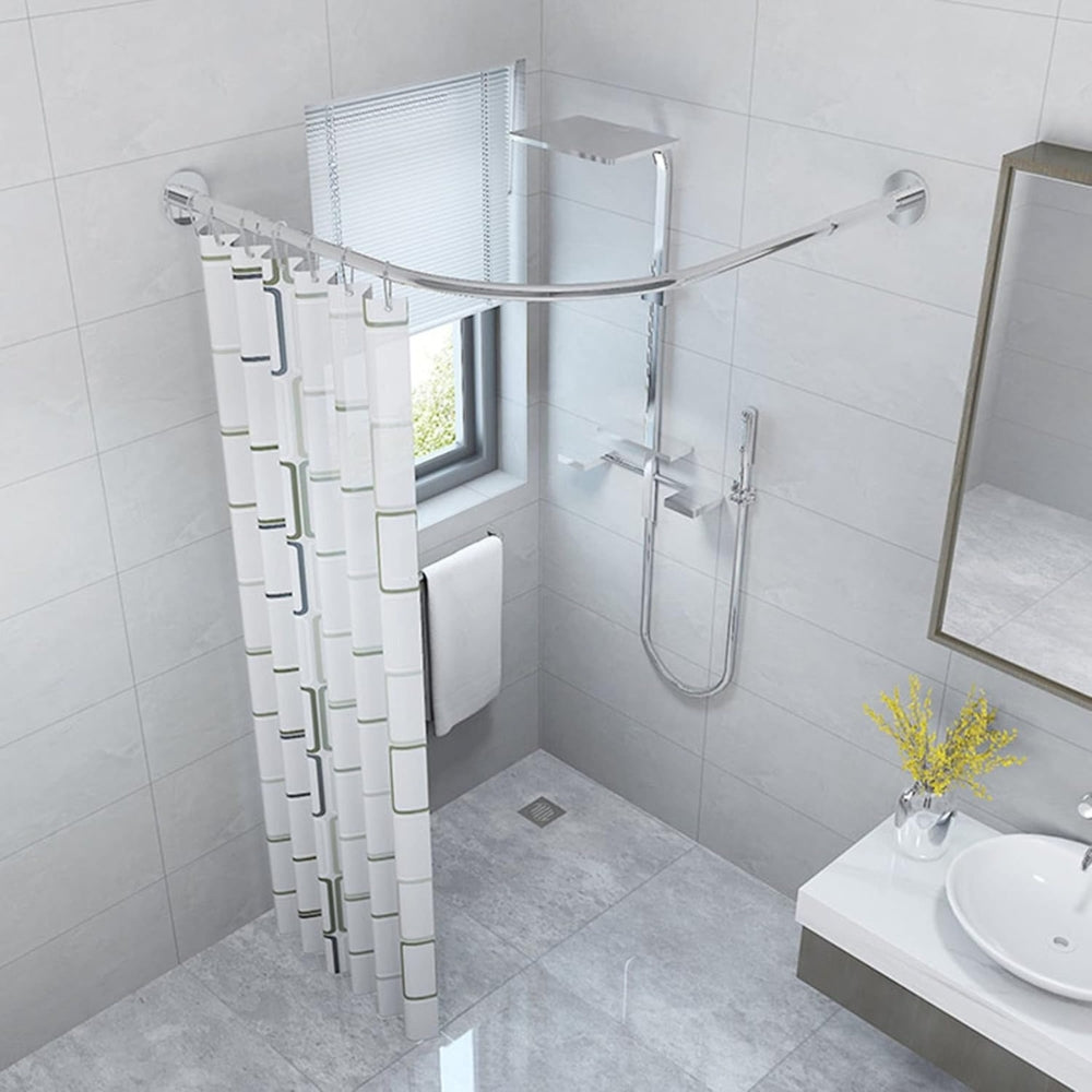 Stretchable Stainless L Shaped Pole Bathroom Corner Shower Curtain Rail Rod