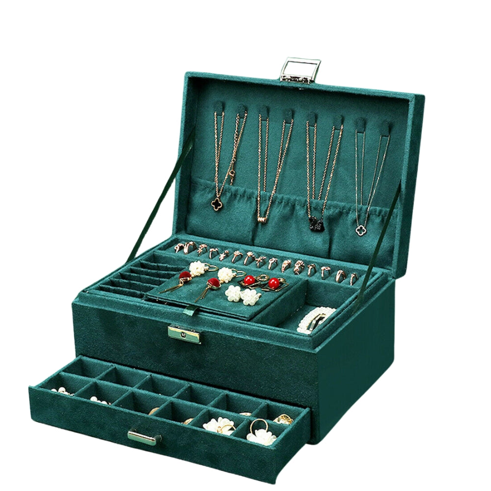 3 Layer Jewelry Storage Box with Drawers and Necklace Organizer